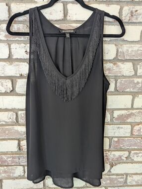 Express Black Fringe Tank Top